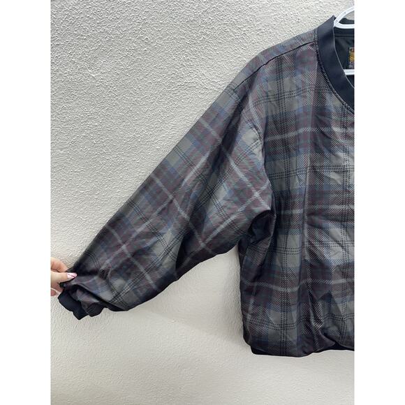 Forresters Mens Windbreaker Size Large Gray Plaid Long Sleeve V-Neck - Picture 2 of 10